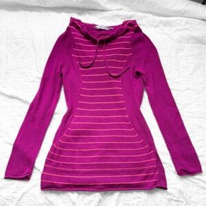 Athleta Magenta Pink Striped Hooded Cotton Cashmere Blend Sweater XS